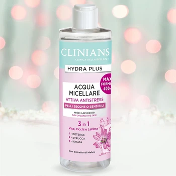 Мицеллярная вода для чувствительной кожи Clinians Acqua Micellare Hydra Plus Attiva Antistress 3 в 1 400 мл