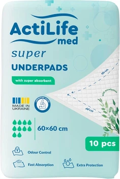Пелюшки гігієнічні поглинаючі Actilife Med Super 60 х 60 10 шт (4820174981440)