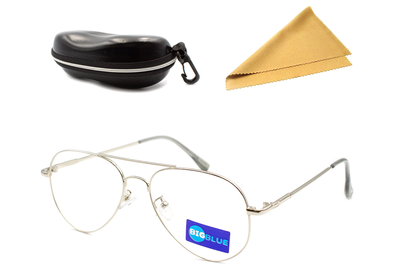 Компьютерные очки Big Blue Aviator Silver защитные от излучения монитора с блокировкой голубого света с ПАСПОРТОМ Blue blocker c футляром и салфеткой