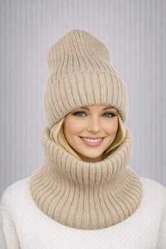 Жіночий в'язаний комплект шапка + снуд Жанна (One-Size) Бежевий