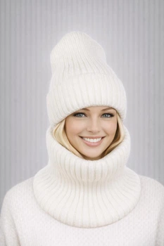 Женский вязаный комплект шапка + снуд Жанна (One-Size) Белый