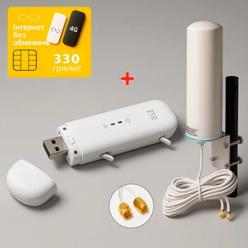 Мобильный 4G USB Wi-Fi модем/роутер ZTE MF79U + внешняя MiMo 4G (LTE) антенна 12 dB + оплаченный 1 месяц безлимитного интернета Lifecell в подарок