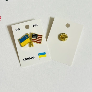 Значок-пин два флага Украина и США | Патриотический металлический значок