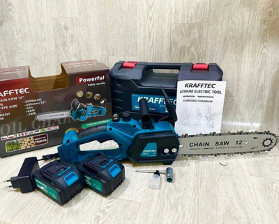 Акумуляторна пила 12 дюймів Krafftec [52V 6Ah / 2500 Вт / 2 акумулятори] з автоматичним мастилом