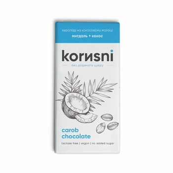 Шоколад молочный без сахара Korusni c кокосом и миндалем 85 г
