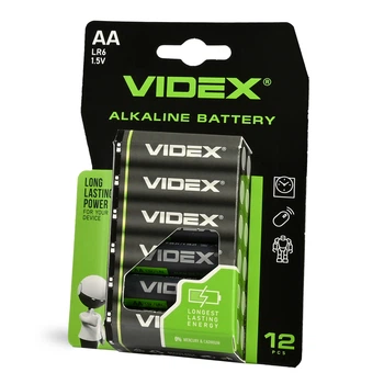 Батарейки лужні Videx AA (LR6), 1.5 В, 12 шт