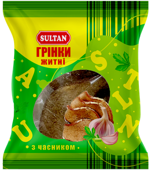 Грінки житні з часником, 80г ТМ Sultan