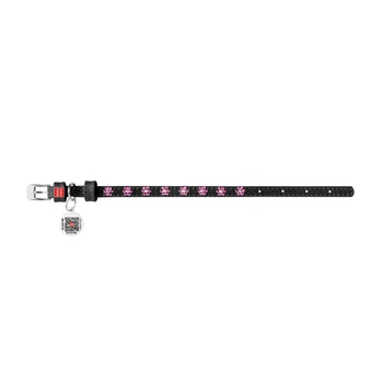 Нашийник для собак шкіряний Waudog Glamour Квіти з QR паспортом/з клейовими стразами 9 мм х 18-21 см Чорний (32511 Col)