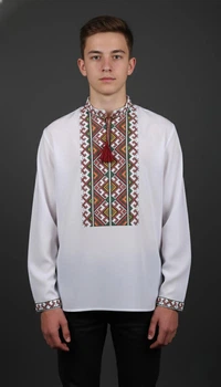 Подростковая белая вышиванка для мальчика Ноко "Дух красной нации" длинный рукав 168