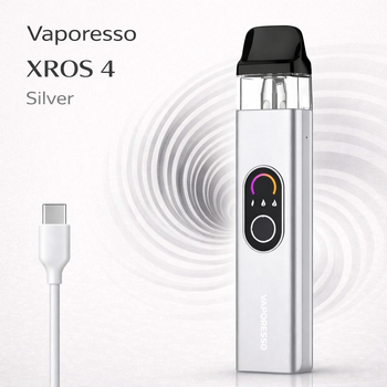Pod система электронная сигарета Vaporesso XROS 4 Silver до 30 Вт подик на 1000 мАч многоразовая электронка с верхней заправкой