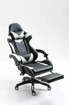 Профессиональное геймерское кресло Vecotti GT чёрно - белое Comfort с подставкой для ног