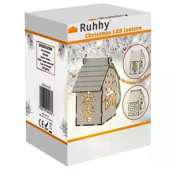 Светодиодный деревянный адвент-фонарь Ruhhy 22163 с тёплой LED-подсветкой и батарейками LR1130 14×7,5×10,2 см