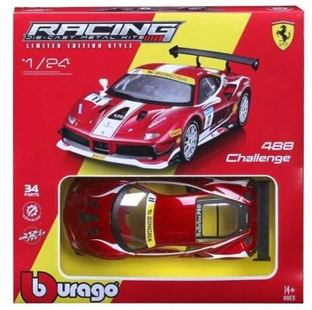 Металева модель автомобіля Bburago Racing Kit Ferrari 488 Challenge масштаб 1:24 Червоний 18-26586 (4893993265862)