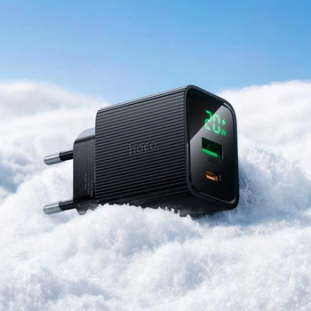 Адаптер мережевий HOCO Excellent charger with digital display CS83A |1USB/1Type-C, PD/QC, 20W/3A|