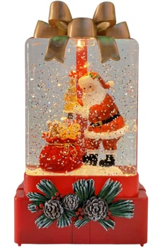 Новорічний нічник XMAS WDL 25010A 179 см подарункова коробка з LED підсвіткою та ефектом снігопаду фігурки Санти сніговика ялинки святковий декор для вітальні дитячої кімнати атмосферне освітлення різдвяна прикраса з бантиком