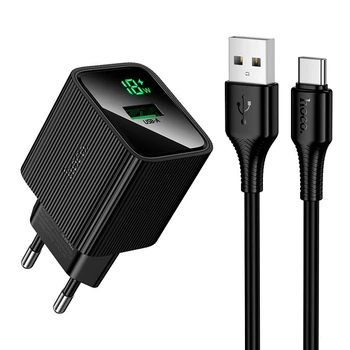 Адаптер мережевий HOCO C to C cable Excellent single port charger with digital display set CS81A |1USB, QC, 18W/3A|