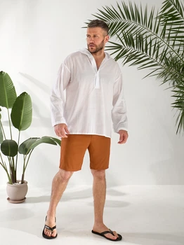 Пляжная мужская туника рубашка белая хлопковая XXXXL