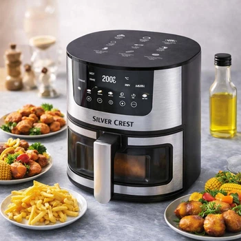 Мультипіч Silver Crest 8 л 4200 Вт аерогриль сенсорне керування Hot Air Technology фритюрниця без олії Чорний з Сріблястим