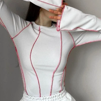 Лонгслів у рубчик з відкритими швами Honey Fashion Accessories XS/S білий (50к018)