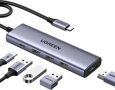 USB-хаб Ugreen CM511 USB-C to HDMI 4K 3x USB-A PD 100W Silver (6941876215973)