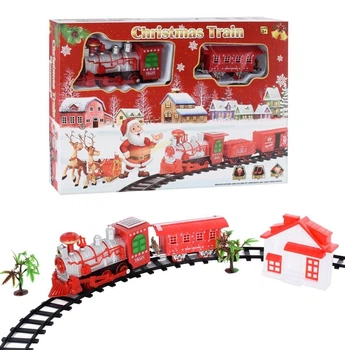Железная дорога "Star Toys" Christmas Train с вагончиком и домиком рождественский поезд с музыкой 101 см Красный