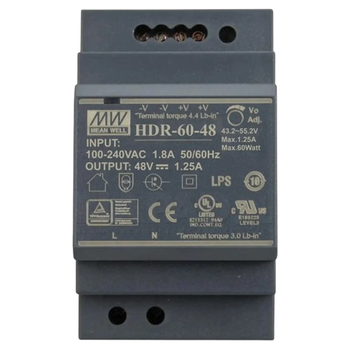 Блок питания Mean Well HDR-60-48 48В 1.25А 60Вт для монтажа на DIN-рейку Black (HDR-60-48)