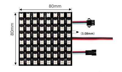 LED гибкая матрица WS2812B на светодиодах 5050, 8х8(64LED), 5В