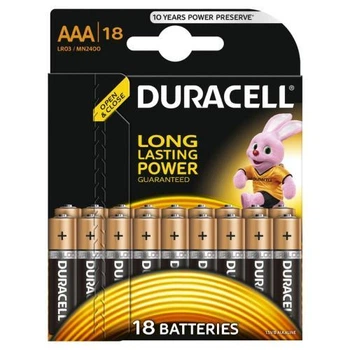 Батарейка AAA (LR03), лужна, Duracell Duralock Basic, 18 шт, 1.5V, (MN2400 18BL)