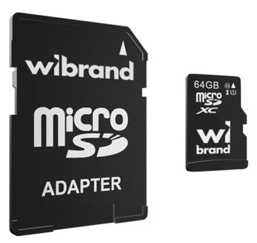Карта памяти microSDXC, 64Gb, Wibrand, Class10 UHS-I U1, SD адаптер (WICDXU1/64GB-A)