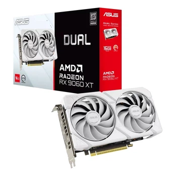Видеокарта Radeon RX 9060 XT, Asus, DUAL (белый Edition), 16Gb GDDR6, 128-bit, HDMI/2xDP, 3250/20000 MHz, 8-pin