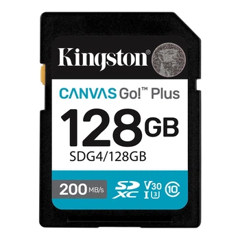 Карта пам'яті SDXC, 128Gb, ​​Kingston Canvas Go! Plus, Сlass10 UHS-I U3 V30, до 200 МБ/с (SDG4/128GB)