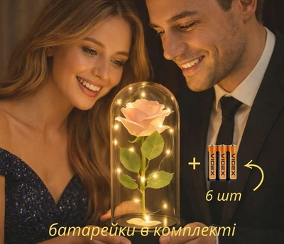 Роза в колбе ночник с LED подсветкой батарейки в комплекте 6 шт подарок маме подарок девушке лампа в спальню розовый 2100138