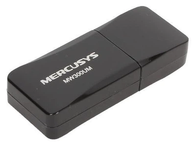 Сетевой адаптер Mercusys MW300UM, черный, USB, WiFi 4, 2.4 GHz (300 Мбит/с), 1 внутренняя антенна