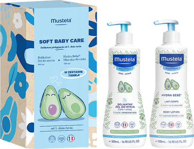 Набір косметичних засобів для дітей Mustela Soft Baby Care Гель для купання 500 мл + Молочко для тіла 500 мл (5908216299940)