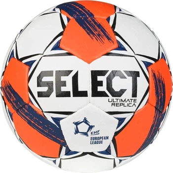 Гандбольный мяч Select ULTIMATE REPLICA EHF EUROPEAN LEAGUE V25 бело-темно-оранжево-темно-синий Размер 2 357185-951
