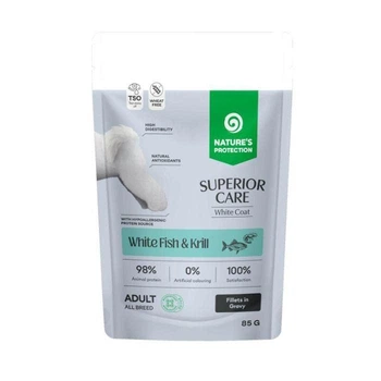 Вологий корм для собак з білим забарвленням Nature's Protection Superior Care White Dogs White Fish and Krill з білою рибою і крилем, 85 г (NPSC70465)