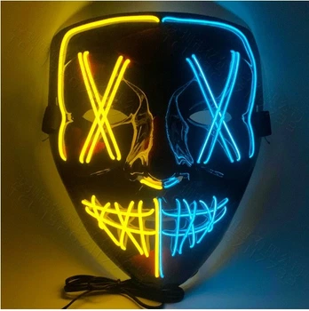 Маска Patriot «Судная ночь» с неоновой LED-подсветкой, желто-синяя, 3 режима свечения для вечеринок и Хэллоуин