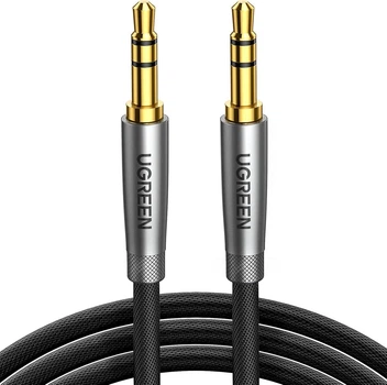 Кабель AUX 3.5mm UGREEN (1 метр) в нейлоновой оплетке, Hi-Fi звук, Серебристый