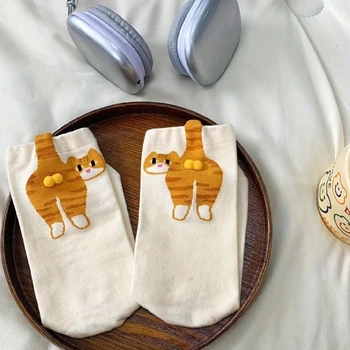 Шкарпетки "Котячий Зад" з 3D-помпонами One Size (Рудий Кіт)