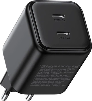Мережевий зарядний пристрій Ugreen GaN 45W 2xUSB-C Charger Black (6941876260584)