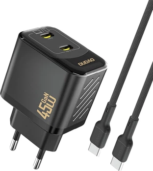 Мережевий зарядний пристрій Dudao A28PCEU 2 x USB-C 45W Black (6976625334315)