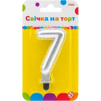 Свеча Maxi срібляста двостороння "7" у вигляді надувної кульки висотою 7,62 см (MX622095S-7)