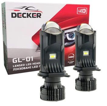 Мини-линзы DECKER GL-01 PRO Цоколь H4 линза со светотеневой границей в 6000K 12-24V 65W 9000Lm в штаные места!