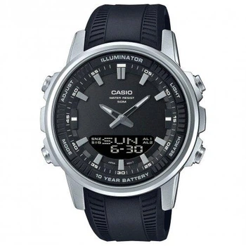 Мужские классические часы Casio AMW-880-1A серебристые с чёрным циферблатом