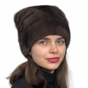Женская норковая шапка Меховой Стиль Кубанка Адель 54-60 Орех (080/L)