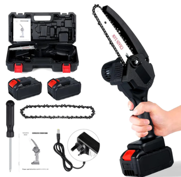 Аккумуляторная цепная пила Electric Chainsaw 6" для обрезки деревьев с двумя аккумуляторами в кейсе Черная