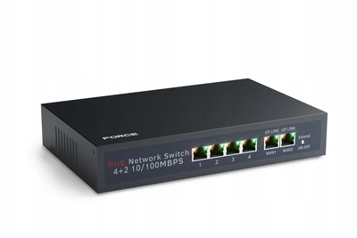 Переключатель Force SW4P2U POE для IP-камер 4xPOE 60 Вт 100 Мбит/с 2x восходящий канал