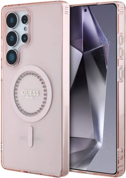Панель Guess Rhinestones Printed Classic Logo MagSafe для Samsung Galaxy S25 Ultra Pink (3666339449551)