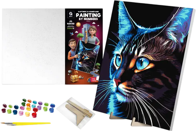 Zestaw do malowania po numerach qbee Kosmo-kot z farbami metalicznymi i drewnianą podstawką 40x50 cm (900-049)