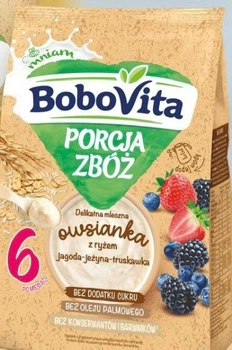 Молочна вівсяна каша Bobovita Porcja Zbóż з рисом та ягодами, з 6 місяців